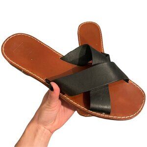 GAP Criss-Cross Open Toe Flat Slides Black Size 11